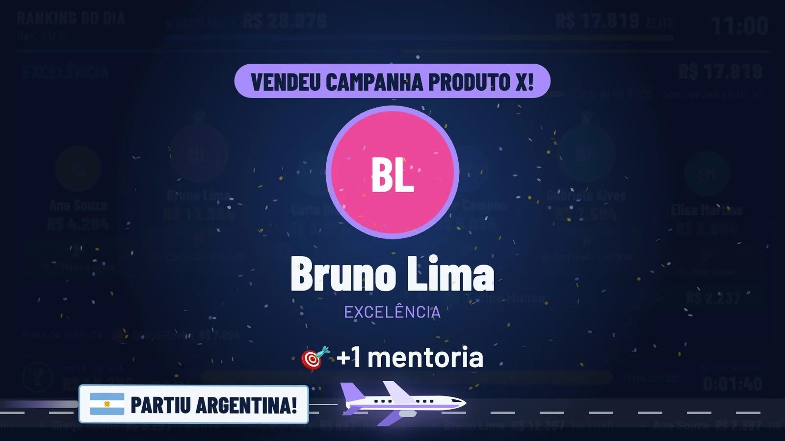 Comemoração de venda de campanha de produto, com animação própria.